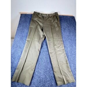Patrick James Dress Pants Mens 39x33.5 Olive Green Pima Cotton Flat Front Formal